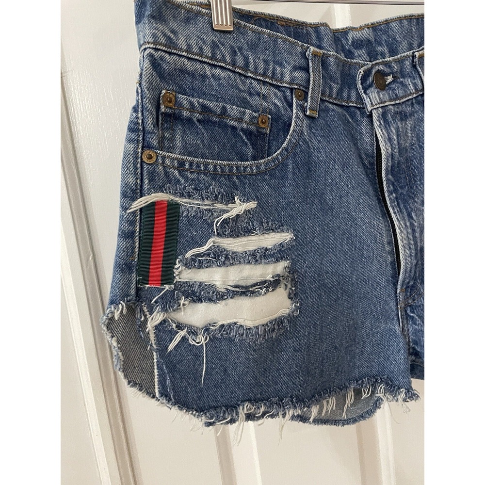 Levis Reworked Vintage Distressed levis Cutoff Shorts Women Sz 32 Ribbon Detail